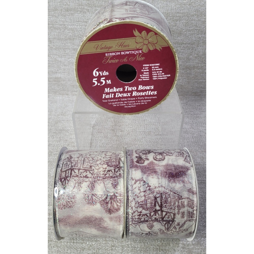 Michaels Ribbon Bowtique 2.5" Wired Carolers Toile Glitter 3PK 6Yds Each NEW